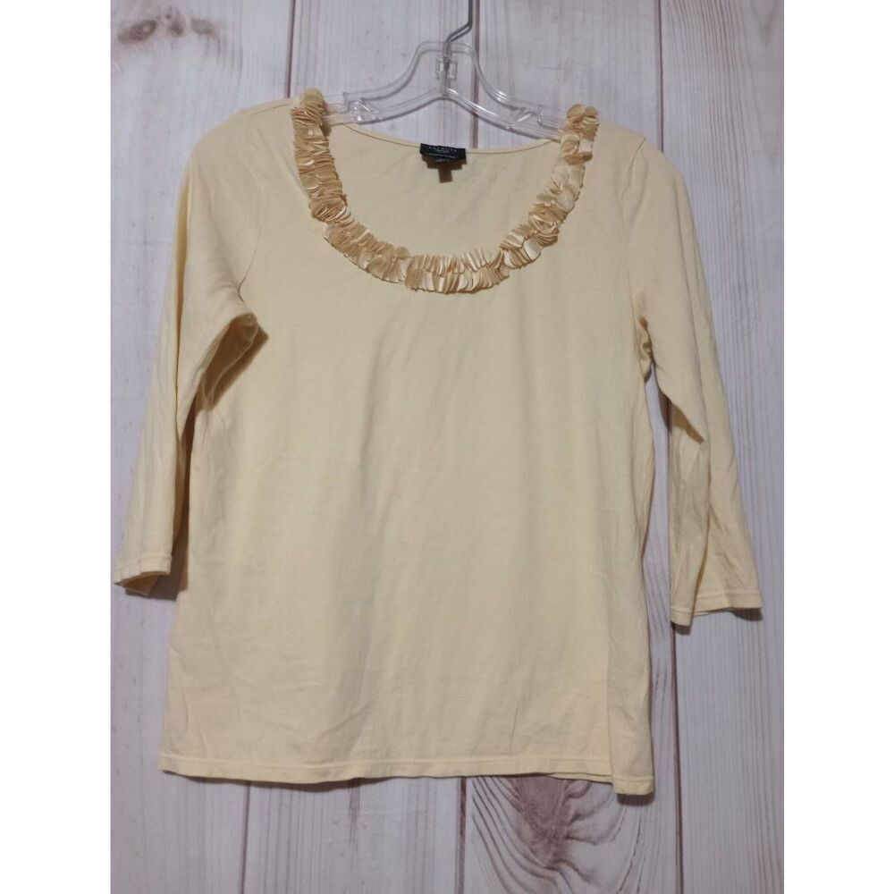 Talbots Shirt Ladies Small Petite Yellow 3/4 Sleeve Scoop‎ Neck